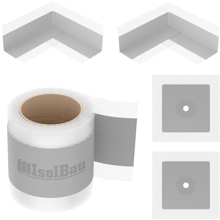 Isolbau 107G - Juego de juntas para interiores y exteriores, incluye cinta de sellado de 5 m, 2 esquinas interiores, 2 manguitos de pared, impermeabilización para ducha, baño, cocina, pared