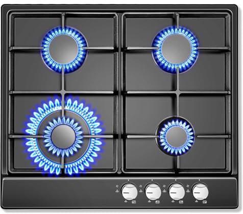 SNDOAS Plaque de Cuisson 4 Feux Gaz, Sécurité Thermocouple, Compatible Gaz Naturel ou Propane, Panneau Émaillé Noir, 8,06 kW, 220-240 V