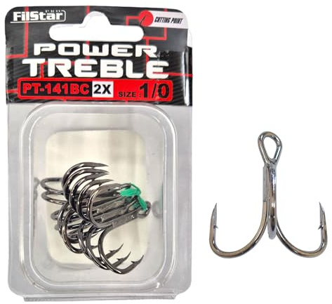 PRO FILSTAR Drillingshaken Set N1/0 5 STK- Drillinge Angelhaken Set - Treble Fishing Hooks Sport Set - Angeln Haken - Kunstköder Jighaken - Hecht Wels Zander Angel Haken - Wobbler & Pilker Jig Haken
