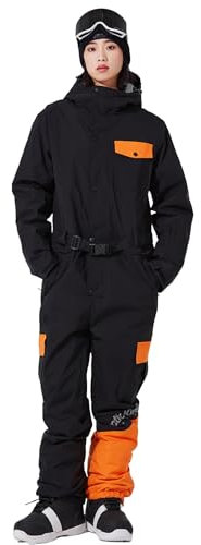 Herren Snowboard Skisuit Einteiliger Ski-Overall Hoodie Winter Warme Schnee Skianzüge Outdoor Sports Schneeanzug Ski Anzug mit Reißverschluss Snowboard Skisuit (Schwarz XL)