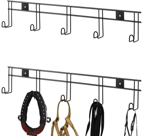 Yaocom 2 Pcs 5 Hook Horse Bridle Hooks Metal Bridle Rack with Hangers for Tack Room, Black Tack Versatile Mounting Portable Horse Rack Lightweight Yet Durable for Horse Halter Blanket Saddle