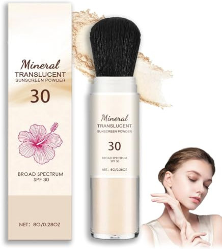 Mineral Face Powder SPF30, Translucent Setting Powder Sunscreen with Oil-Control, Lightweight Face Pow-der for Mature Skin, Scalp Sunscreen Protection With Soft Brush