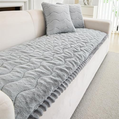 FASCINATDECO Sofa Covers 1 2 3 4 Seater Non Slip Sofa Slipcovers Super Soft & Thick Faux Mink Velvet Sofa Cushion Covers Couch Covers Sofa Protectors from Pets/Kids/Dogs (Light Grey, 90x210cm)