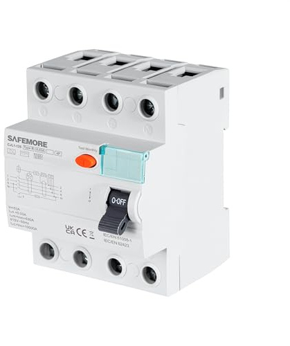 FI Schutzschalter Typ B 63A 4polig (3P+N) 30mA, SAFEMORE RCCB Fehlerstromschutzschalterm RCD Allstromsensitiver für Wallboxen, Ladestationen, PV-Anlage, DIN Hutschiene Montage, 10000A Kurzschlussfest