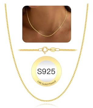HARJJME S925 Sterling Silver Chain Necklaces for Women 1.0mm Box Chain Thin & Sturdy Gold Necklace Chain for Women Simple Minimalist Jewellery Gift