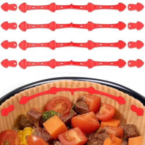 Romon 4 Hebillas Magnéticas de Silicona para Freidora de Aire, Papel de Horno, Evita que las Hojas de Papel Desechables Cubran los Alimentos, Versión Alargada, Modelo de Pez, Rojo