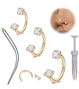 WillTen 20G 18G 16G hästsko näsring septum piercing smycken silver guld rosa, dubbel ädelsten näsring hästsko 6 mm 7 mm 8 mm små små rostfritt stål septum näsborre Labret Daith smycken, Rostfritt stål