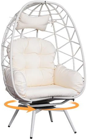 FKSLIFE 360° Swivel Rattan Egg Chair for Adult,Outdoor Patio Wicker Egg Chair with Cushion,500lb Capacity All-Weather Comfy Lounger Rocker Chairs for Indoor Living Room Balcony Backyard Garden