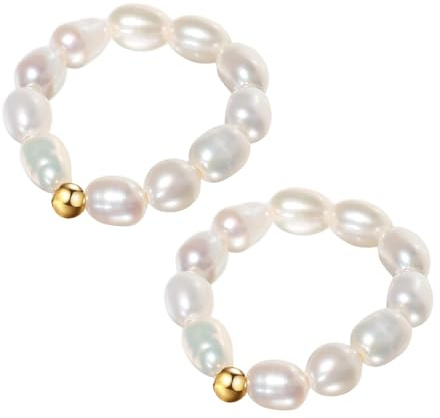 Vayrihom Anti-stressring med högkvalitativa pärlor, pärlring flexibel ring, elastiska ångestringar av vattentäta pärlor, 2 stycken fidgetringar, elegant design för dagligt bruk
