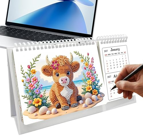 Xvilmaun Gem Art Calendar,2027-2028 Handmade Creative Planner,Crystal Art Painting Desk Calendar - for Women Holiday Birthday Party Vacation Travel Office Home School