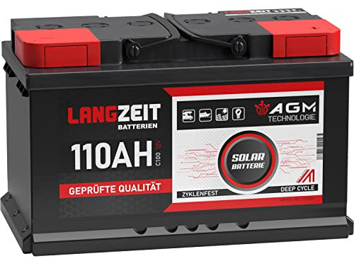 LANGZEIT AGM Batterie 110Ah 12V Solarbatterie Wohnmobil Batterie Bootsbatterie Mover Deep Cycle AGM zyklenfest wartungsfrei ersetzt 100Ah 95Ah 90Ah