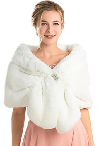 Unicra Châle et étole en fausse fourrure brune pour femme - Châle en fausse fourrure de renard pour mariage - Écharpe en fausse fourrure pour mariée et demoiselles d'honneur, blanc, Taille unique