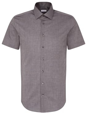 Seidensticker men's business shirt - slim fit - non-iron - Kent collar - short sleeves - 100% cotton ,Grau (Dunkelgrau 37) ,36