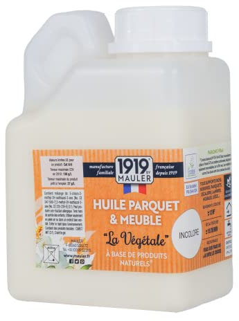 1919 BY MAULER - Huile Parquet & Meuble « La Végétale » - Incolore - 0,5L - Protection tache & rayure - PV Contact Alimentaire