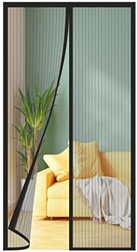 Moustiquaire Magnétique pour Portes, Différentes Tailles, 90x210 cm, fermeture automatique, Convient aux balcons, caves, chambres et portes coulissantes, Bandes Noires