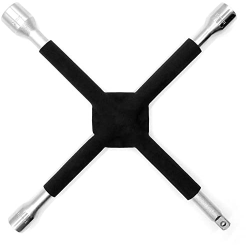 SAMETRUCK Radkreuz für Radmuttern verstärkt mit griffiger Beschichtung 17/19/21 mm mit 1/2 Außenvierkant Radmutternschlüssel