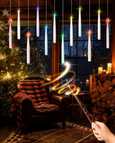 TobeBright Schwebende Kerzen mit Zauberstab Fernbedienung,12 Stück Farbe Wechselnde Hängende batteriebetriebene LED Kerzen für Halloween Weihnachten Party-Dekorationen(Batterie Nicht Inbegriffen)