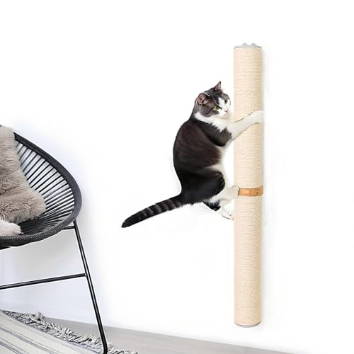 ESPETS 34'' Tall Sisal Rope Cat Scratching Post, Wall Mount 2 Ties Cat Pole - Vertical Cat Wall Scratcher, Cat Wall Furniture