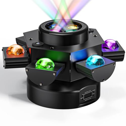 Equipo de iluminación de Cabeza móvil para DJ de 6 Brazos, Foco LED RGBW estroboscópico 4 en 1 de 150 W con Controlador DMX-512, Activado por Sonido, Ideal para Fiestas, Discotecas, karaokes