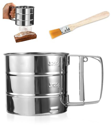 GIDWRIY Setaccio Farina Acciaio Inox,Setaccio per Zucchero a Velo,Spargi Farina con Manico,Setaccio per Farina Di Mais,Passino per Farina,Setacciatore Farina,Setaccio da Cucina Manuale per Domestica