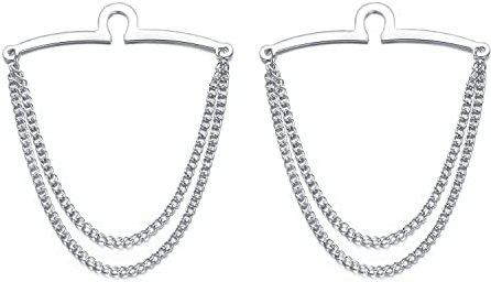 RunootPR 2Pcs Silver Tie Cilp Chain Set for Men Classic with Double Chain Tie Pin Party Wedding Jewelry