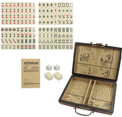 EIMZU Mini-chinesisches Majong-Set, 144 Mahjong Fliesen, Reise Spielset Beige, Antique Anzug Mahjong Set, Traditionelles Chinesisches Spiel