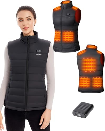 Gilet Chauffant Femme avec Batterie 7.4V 18400mAh – Gilet Chauffant Électrique Léger, Lavable en Machine, Veste Chauffante Léger Déperlant pour Hiver