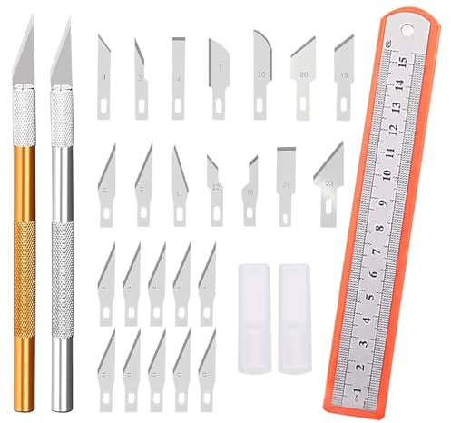 Cuchillo de escalpelo con tapa protectora, 2 piezas de bisturí con 23 cuchillas de repuesto, cuchillo para manualidades, cuchillo de hobby, juego de cortadores para manualidades, corte de arte, oro y