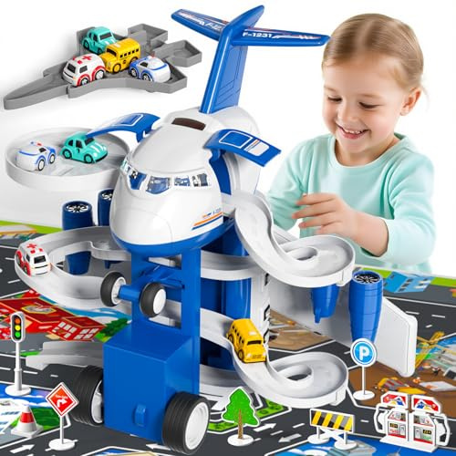 BLmukce Jouet Avion, Voiture de Course pour Enfants avec Effet de Pulvérisation Unique, Lumières et Musique, Roue à Friction