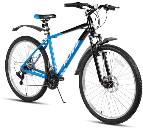 HILAND 26 tums mountainbike 18 hastigheter, fjädergaffel, aluminiumram skivbroms för män kvinnor, MTB blå cykel
