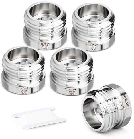 ERGAOBOY 5 Pezzi Adattatore per Tubo da Giardino boccola Esagonale, 3/4 GHT Maschio x 1/2 GHT Femmina 304 connettore per Tubo da Giardino in Acciaio Inossidabile