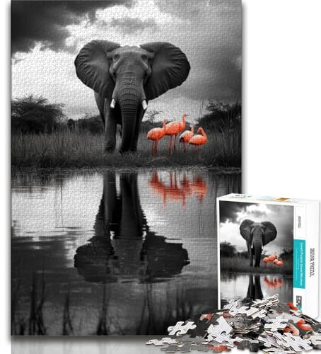 Puzzle 1000 pièces pour Adultes et Adolescents Motif éléphant Noir et Blanc 1000 pièces pour Passer Le Temps à la Maison avec des pièces de Formes aléatoires entièrement emboîtables 38x26cm