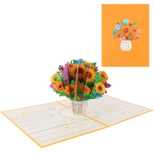 Esitrormi 3D Pop Up Sunflower Bouquet Card, Greeting Card with Envelope | 3D sunflower bouquet pop up card, fits birthday, valentine, mother's day, anniversary and get well soon gifts with envelope