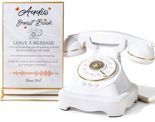 FiayaCom Audio Guest Book Wedding Phone with One-Touch Playback & Adjustable Volume for Wedding, Anniversary, Birthday Parties, Baby Shower(White S1)