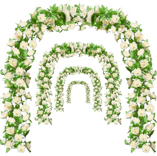 Bacucine blomgirlang ros vinrankor 6 st 46 fot konstgjorda hängande blommor vinrankor blommig girlang för bröllopsfest vägg trädgård bord heminredning (champagne)