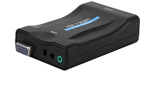 Chiyyak VGA Till SCART Video Converter Kompakt Adapter med Fjärrkontroll för TV och Bildskärmar