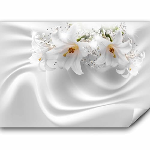 Fototapete murando Blumen Lilien 350x256 cm Vlies Tapeten Wandtapete XXL Moderne Wanddeko Design Wand Dekoration Wohnzimmer Schlafzimmer Büro Flur Blume Abstrakt weiß 3D Optisch Illusion b-C-0158-a-a