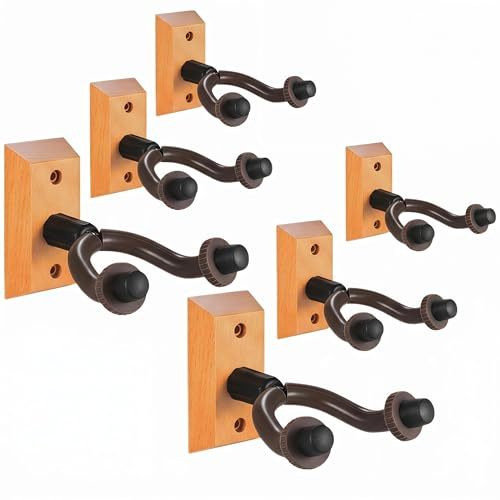 CC CAIHONG Guitar Hanger Wall Mount 6 Pack, Hardwood Guitar Wall Hangers Hooks Holder Stand Display with Screws - Easy to Install - Fits Bass, Mandolin, Banjo