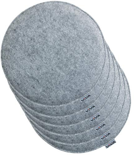 Brandsseller 6er Set Sitzkissen aus Filz Ø 35x2 cm – Robuste Stuhlauflagen für innen und außen, rundes Sitzpolster, strapazierfähiges Kissen für Stühle – Hellgrau
