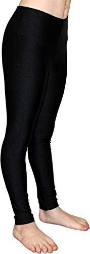 GymStern Sport Stretch Leggings Elastisch Spandex Dehnbar Glanz Lycra Gymnastikhose passend zum Gymnastikanzug Kinder Mädchen Hüfthose Normale Taille Bundhöhe Farbe Schwarz, Größe 140