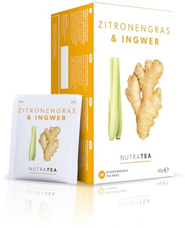 Nutra Tea Zitronengras & Ingwer, Ingwertee zur Steigerung der Vitalität, Immuntee zur Aufrechterhaltung des Immunsystems, entzündungshemmend, 20 wiederverwendbare Teebeutel, natürlicher Kräutertee