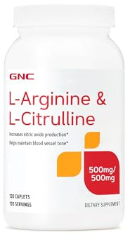 GNC L Arginine + L Citrulline 500mg Each Supplement, Supports Nitric Oxide Production and Healthy Blood Vessel Tone, 120 Servings
