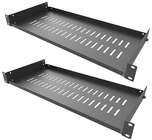 Jingchengmei 2er Set, 1HE 19 Zoll Universal Fachboden für Serverschrank oder Rack -203 mm tief- schwarz (1U8V2P)