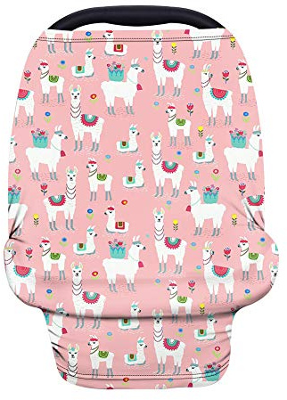 Wanyint Lindo Llama Rosa Fundas de asiento de coche para bebés Niñas, cubierta de enfermería para asiento de coche, cubierta para lactancia materna, bufanda de lactancia multiuso, funda para