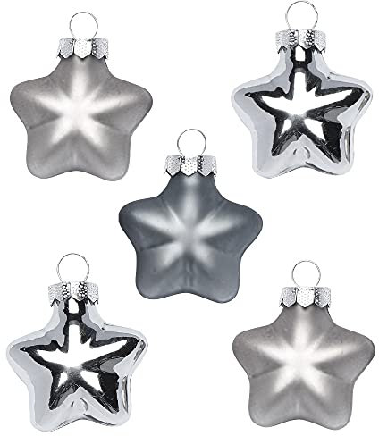 Inge Glas Magic Mini-Weihnachtskugeln Sterne 4cm 8 STK | Weihnachtsbaumanhänger Sterne aus Glas | in Karton-Box (Hazy Grey | grau Silber)