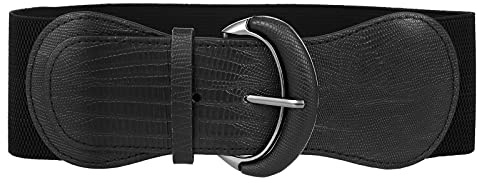 Skisneostype Women Stretchy Wide Waist Belt Fashion Vintage Waist Belt Wide Stretchy Cinch Belt Retro Clasp Buckle Belt for Dresses,Black,XL