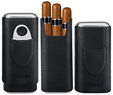 COOL KNIGHT Zigarrenetui aus Leder – Zedernholzfutter Reisehumidoren für Zigarren – Zigarrenzubehör inklusive Edelstahl Zigarrenschneider – Zigarren-Geschenkbox für Zigarrenliebhaber
