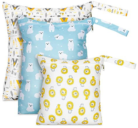 Navaris 3 Stück Nasstasche Wetbag - Windeltasche wasserabweisend - Windelbeutel Tasche für Windeln Badekleidung Schmutzwäsche - wiederverwendbar