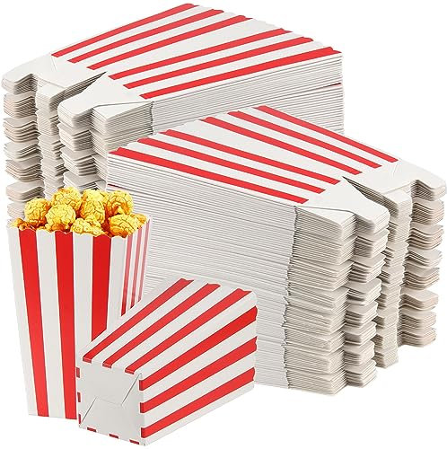 CHEUKYIU Popcorntüten, 100 Stück, rot und weiß gestreift, kleine Tüten aus Pappe, für Süßigkeiten, Popcorn, Party, Kino, Ostern, Geburtstagsfeier