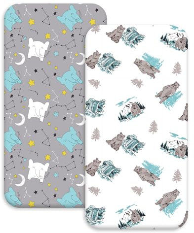 Spannbettlaken Kinderwagen Bettlaken Spannbettlaken für Babybett 2 Pack 80x40 cm - Oeko-Tex Zertifiziert Stubenwagen Bezug Kinderwagen Matratzenschoner Matratzenbezug für Neugeborenes Elefant